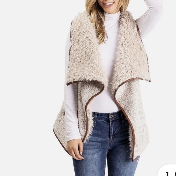 Love Tree Cream and Brown Faux Fur Vest Size L - Picture 1 of 9